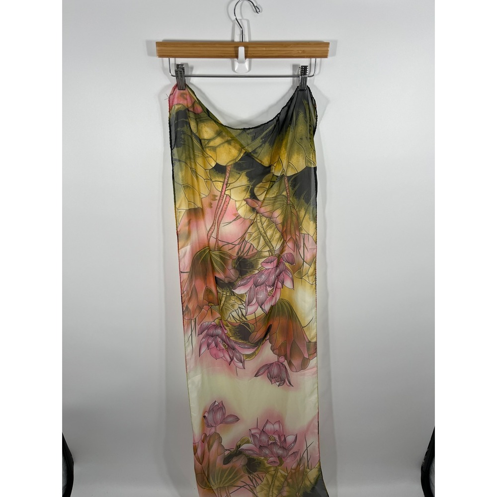 Y2K Womens Rectangle Scarf Skirt Belt Bandana Multicolor Floral Print Sheer